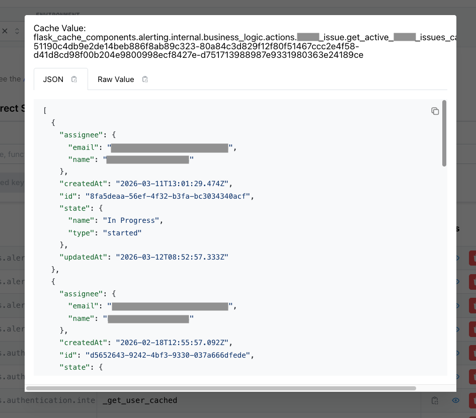 Admin dashboard — value inspector